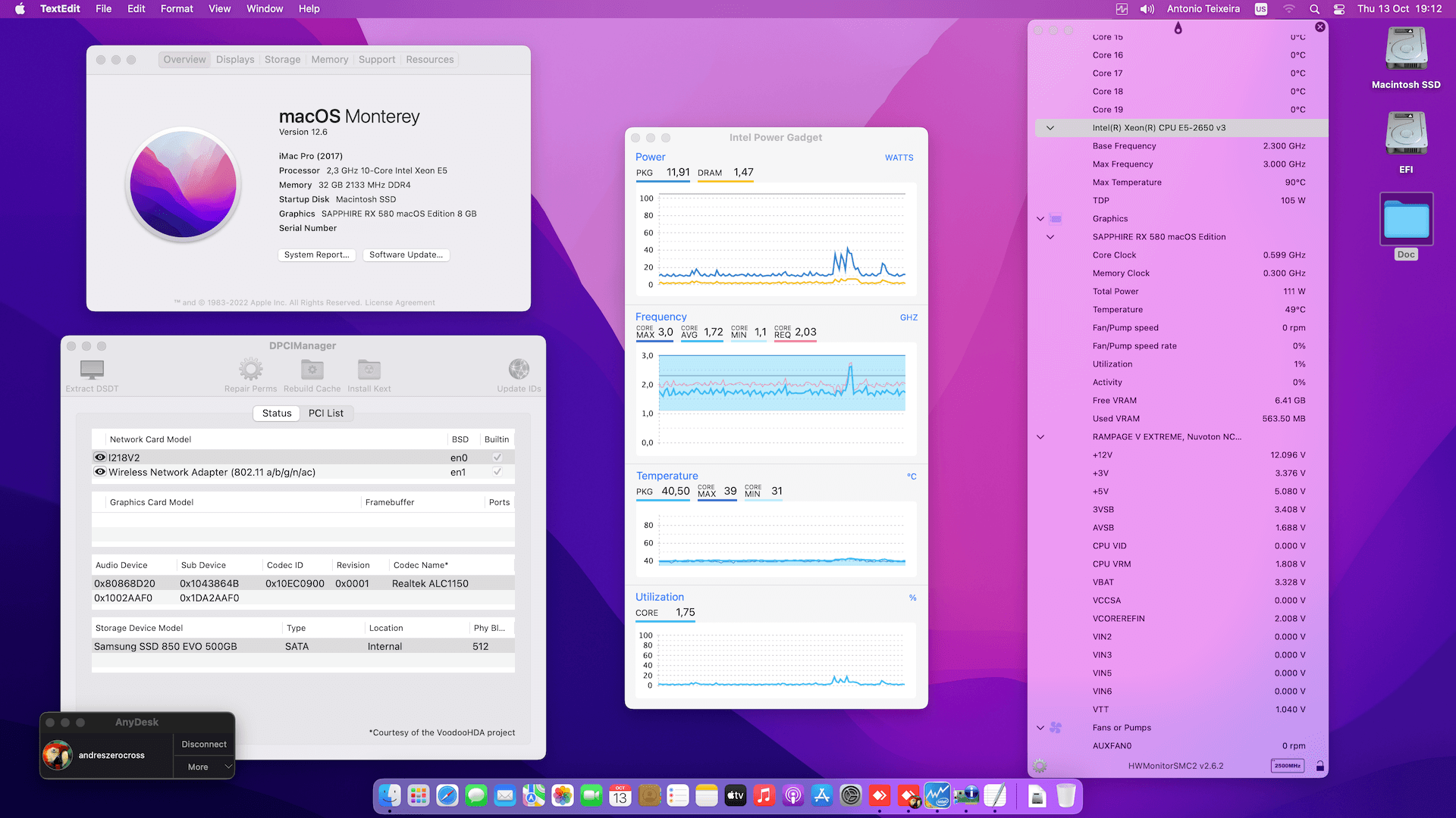 Success Hackintosh macOS Monterey 12.6 Build 21G115 in Asus Rampage V Extreme/U3.1 + Intel Xeon E5-2650 V3 + Sapphire RX 580